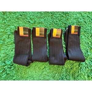 Gold Toe Chadwick Crew Socks Mens 10-13 Black New 4 Pair Ribbed AquaFX Cotton